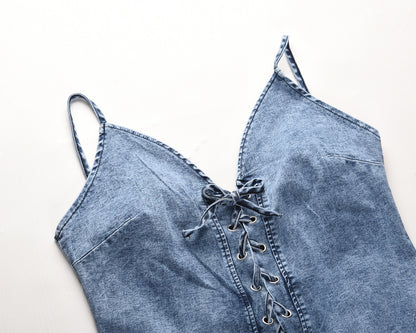 Stretch Denim Suspender Dress