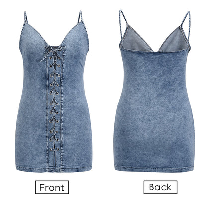 Stretch Denim Suspender Dress