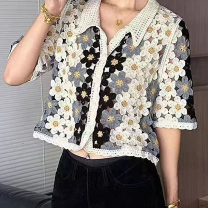 Summer Floral Crochet Shirt