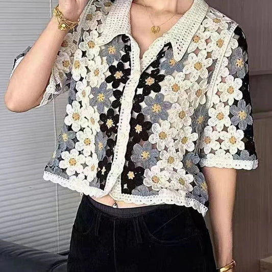 Summer Floral Crochet Shirt