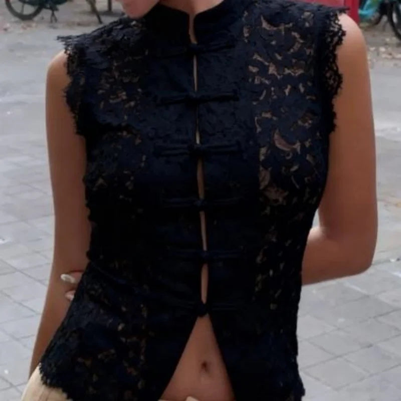 Lace Mandarin Collar Tank