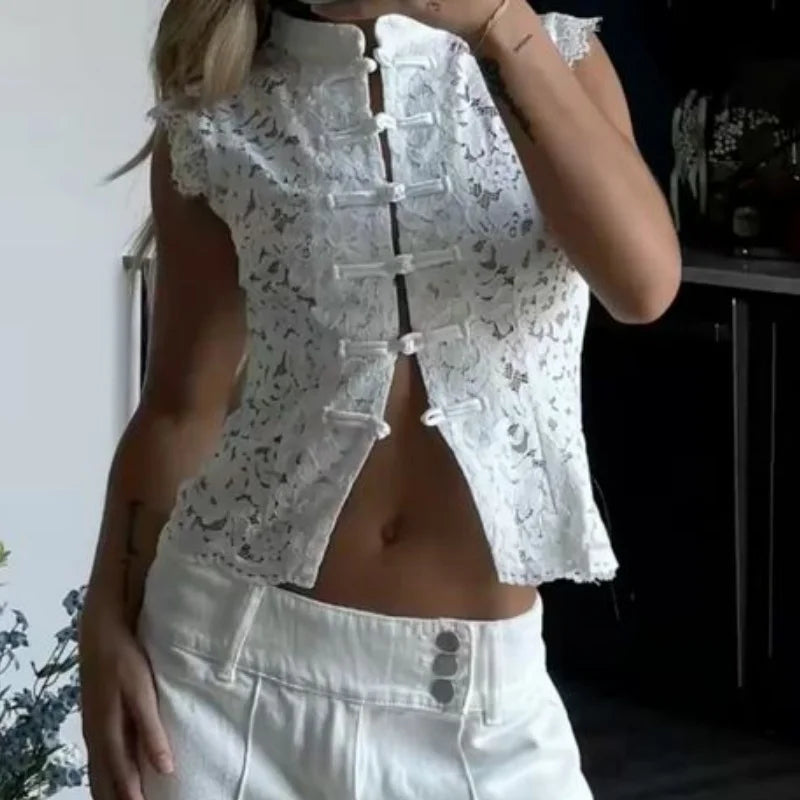 Lace Mandarin Collar Tank