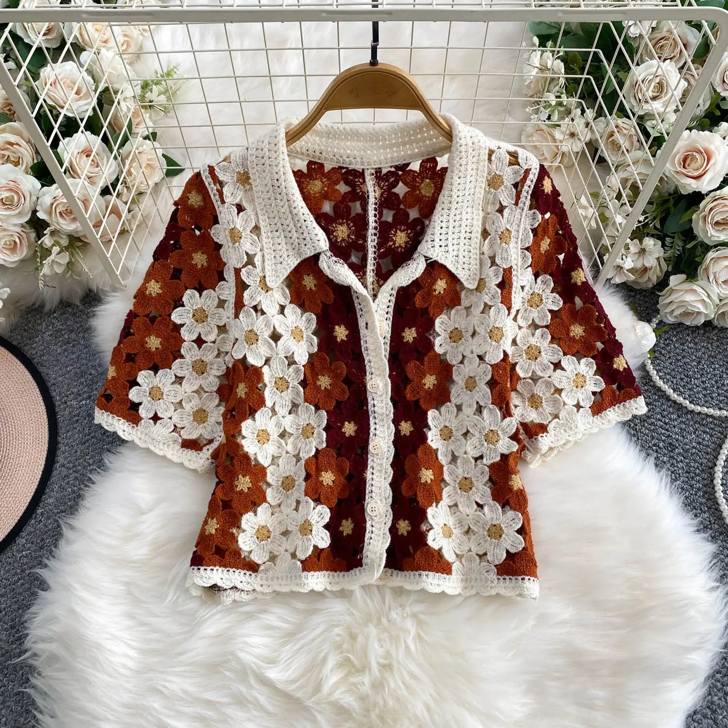 Summer Floral Crochet Shirt
