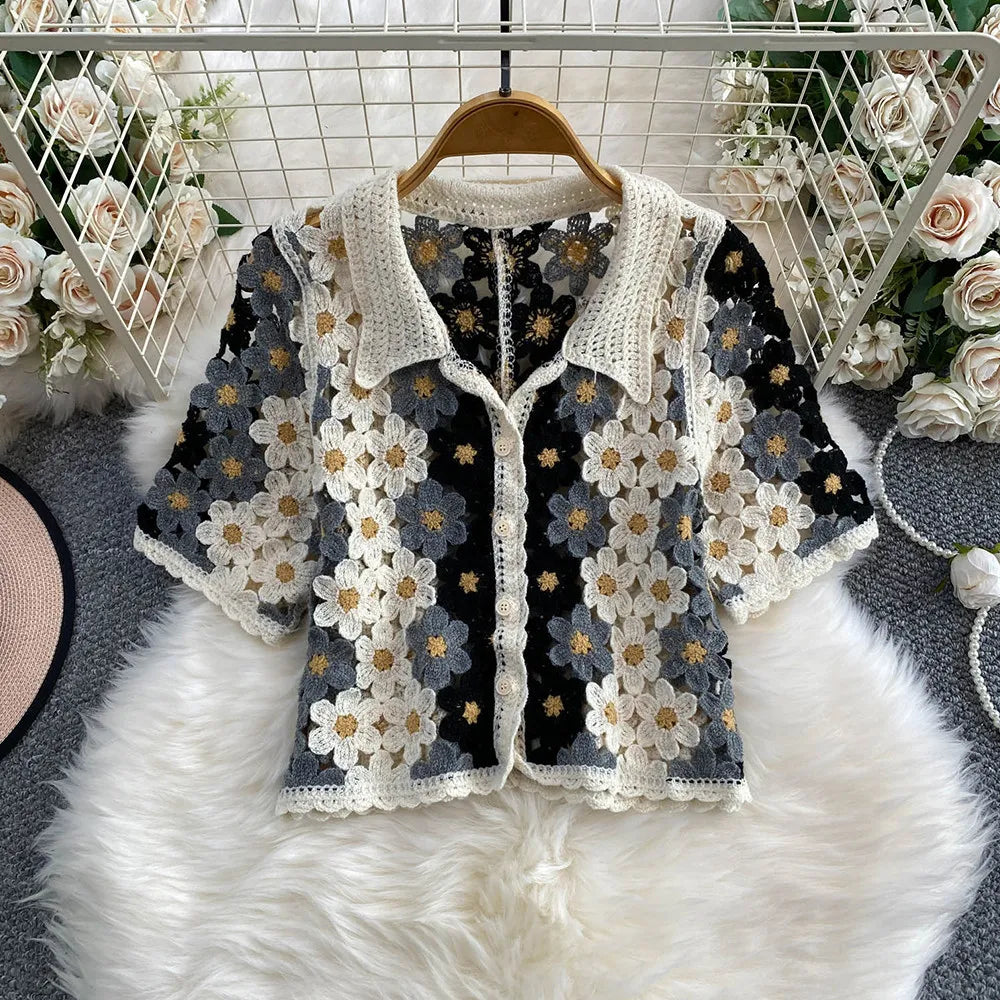 Summer Floral Crochet Shirt