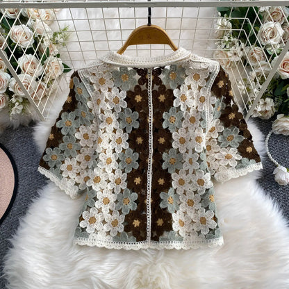Summer Floral Crochet Shirt