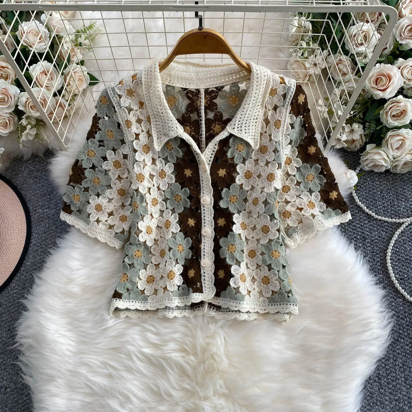 Summer Floral Crochet Shirt