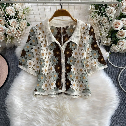 Summer Floral Crochet Shirt