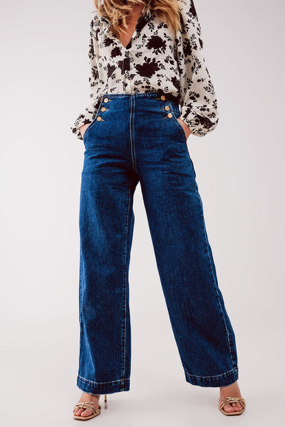 High-Rise Golden Button Wide-Legs